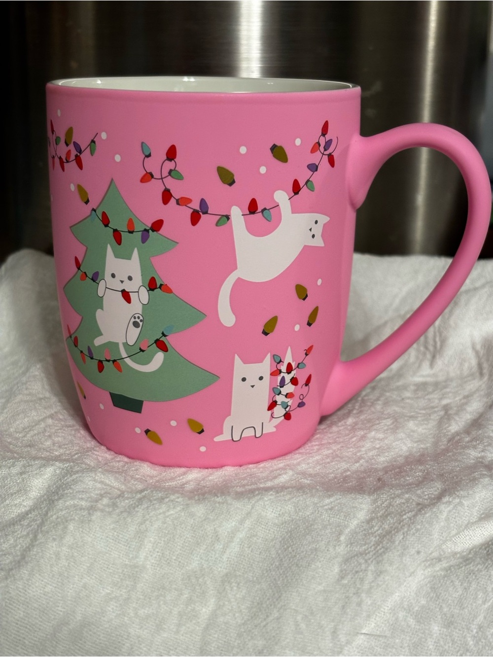 Peppermint & Pines Cat in Christmas Lights and Christmas Tree Mug